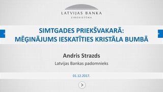 SIMTGADES PRIEKŠVAKARĀ:
MĒĢINĀJUMS IESKATĪTIES KRISTĀLA BUMBĀ
Andris Strazds
Latvijas Bankas padomnieks
01.12.2017.
 