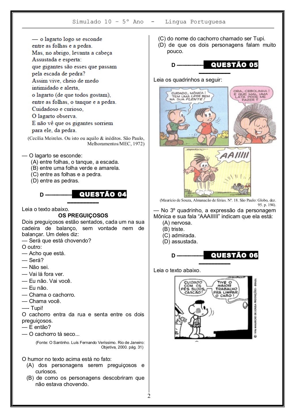 Simulado De Portugues 5 Ano Professora Carol