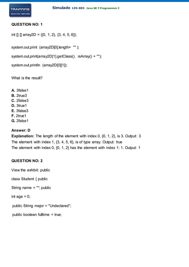 Simulado java se 7 programmer | PDF