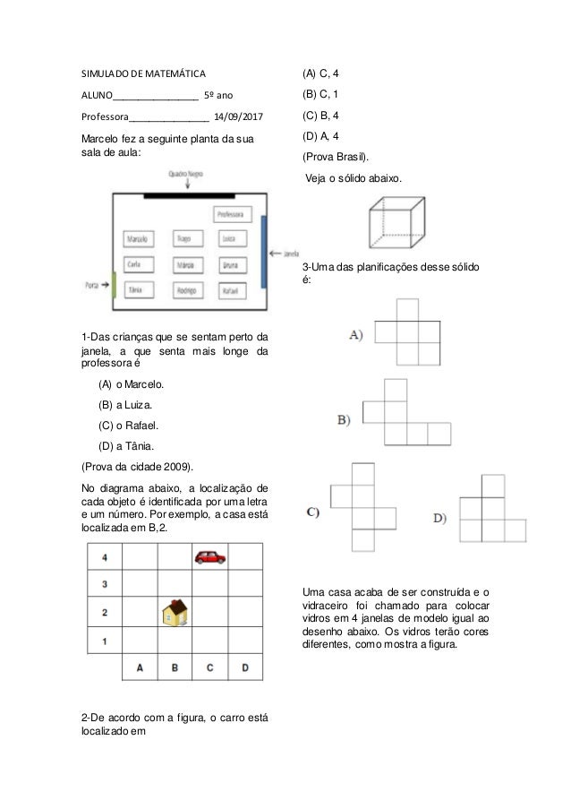 Simulado De Matematica 5Âº Ano Setembro