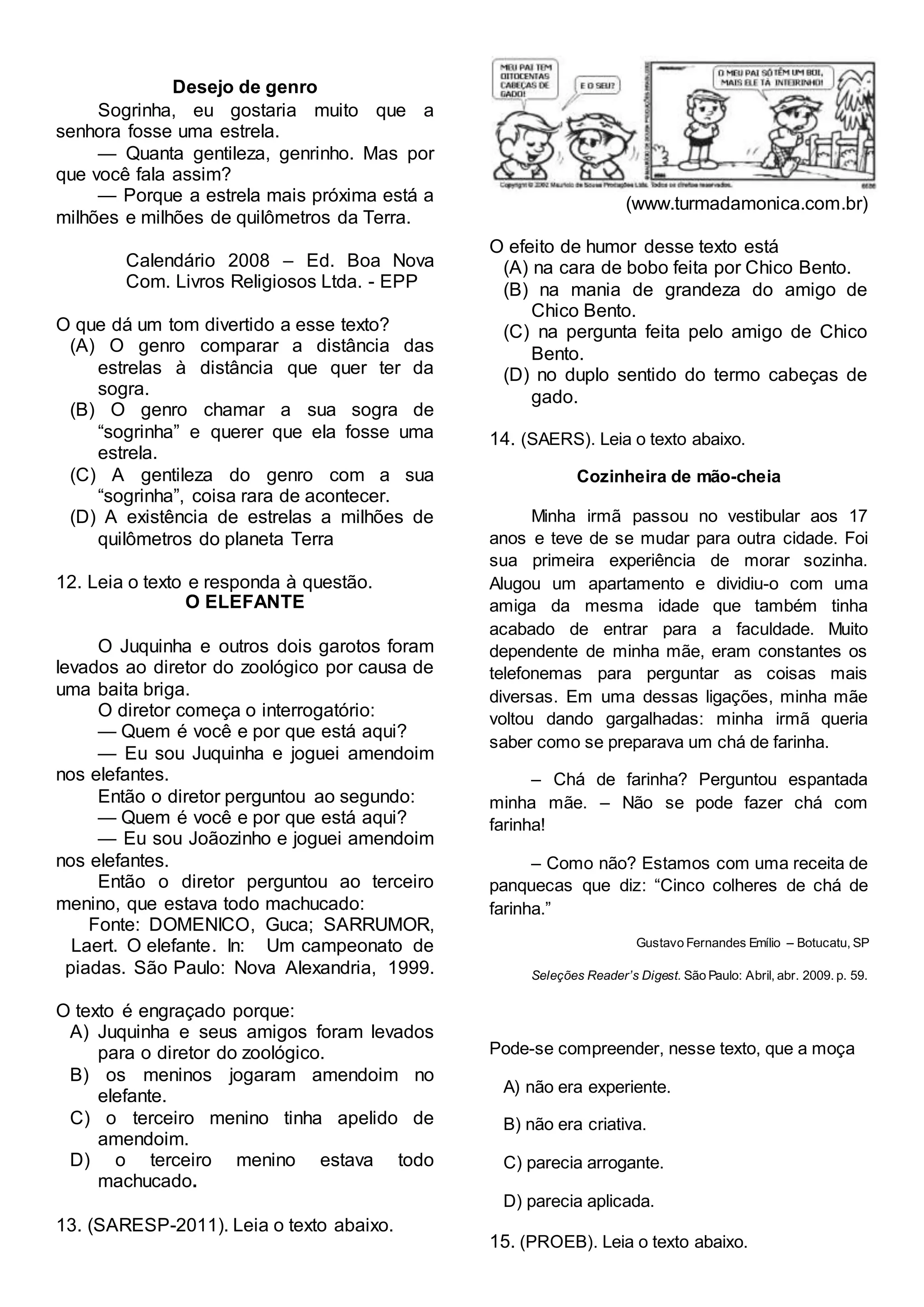 Simulado de português 5º ano spaece 2014 | DOCX