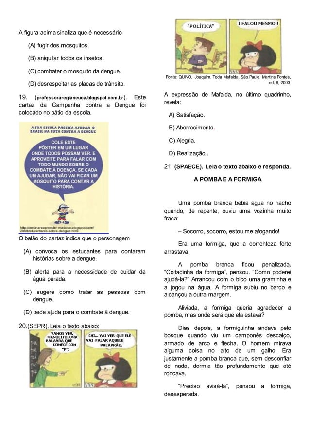 Simulado de português 5º ano spaece 2014 | DOCX