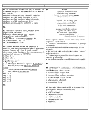 AVALIAÇÃO ANÁLISE SINTÁTICA, PDF, Objeto (gramática)