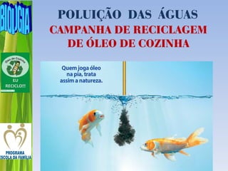 POLUIÇÃO DAS ÁGUAS
CAMPANHA DE RECICLAGEM
  DE ÓLEO DE COZINHA
 