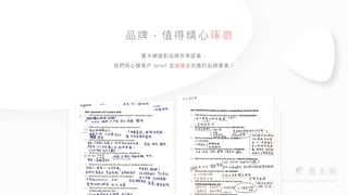 夏⽊樂⾯對品牌非常認真，


我們⽤⼼替客⼾ brief 並凝鍊出完善的品牌要素。
品牌，值得精⼼琢磨
 