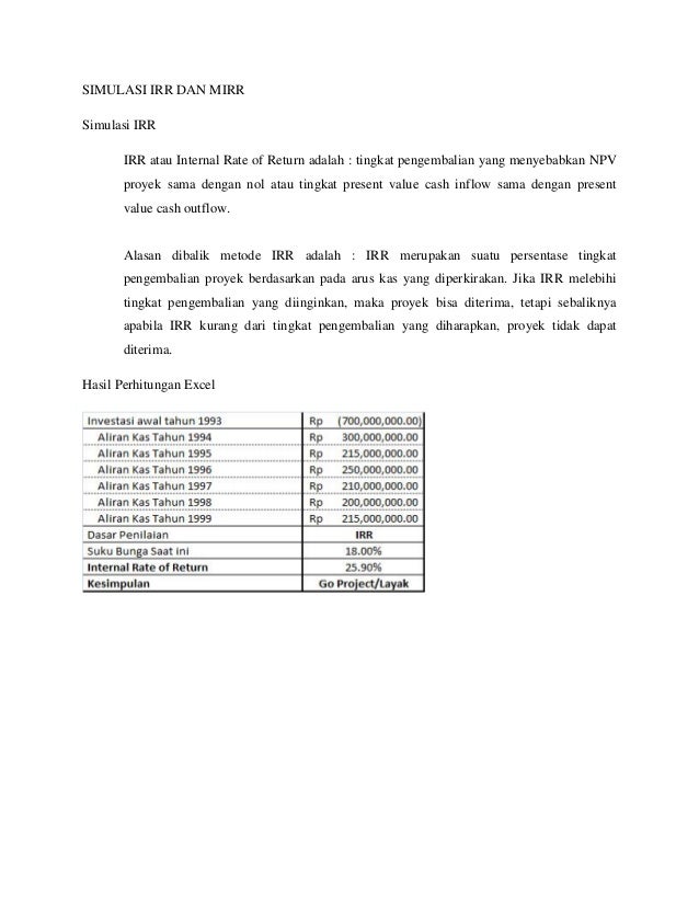 Menghitung Irr Dengan Excel / Internal Rate Of Return Irr Menghitung Irr Dengan Excel / Internal Rate Of Return Irr