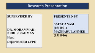 Research Presentation
SUPERVISED BY
DR. MOHAMMAD
NURUR RAHMAN
Head
Department of CFPE
PRESENTED BY
SAFAT ANAM
(1511001)
MAZHARULAHMED
(1511016)
 