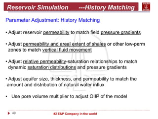 49 #2 E&P Company in the world
Reservoir Simulation ---History Matching
Parameter Adjustment: History Matching
• Adjust re...