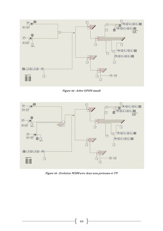 Figure 42 : Arbre GPON simulé




Figure 43 : Evolution WDM avec deux sous porteuses et TV




                          46
 