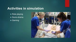 Activities in simulation
 Role playing
 Socio-drama
 Gaming
 
