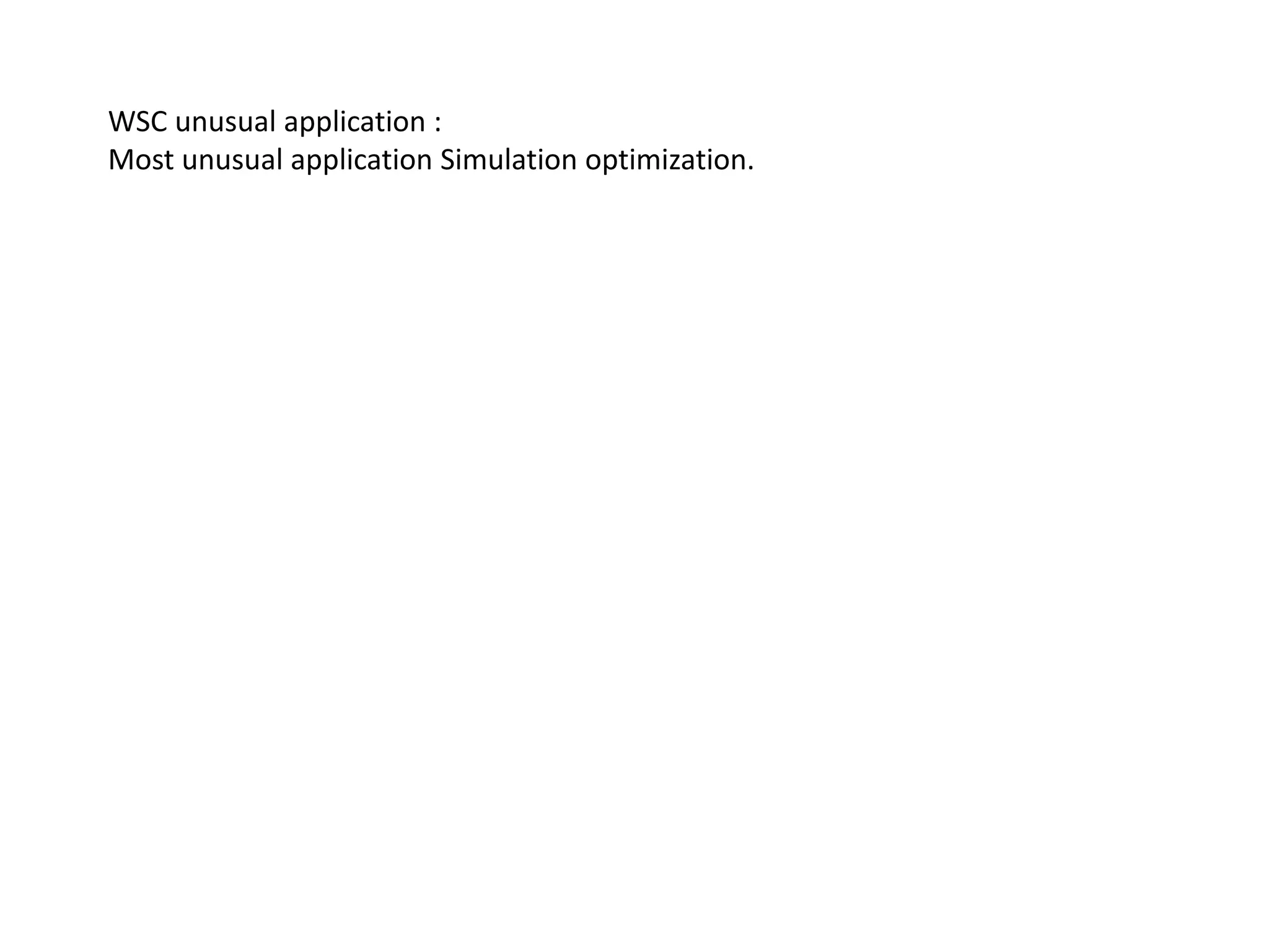WSC unusual application :
Most unusual application Simulation optimization.
 