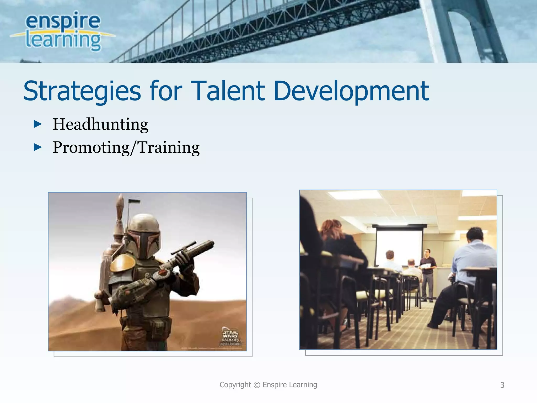 Strategies for Talent Development Headhunting Promoting/Training Copyright © Enspire Learning 