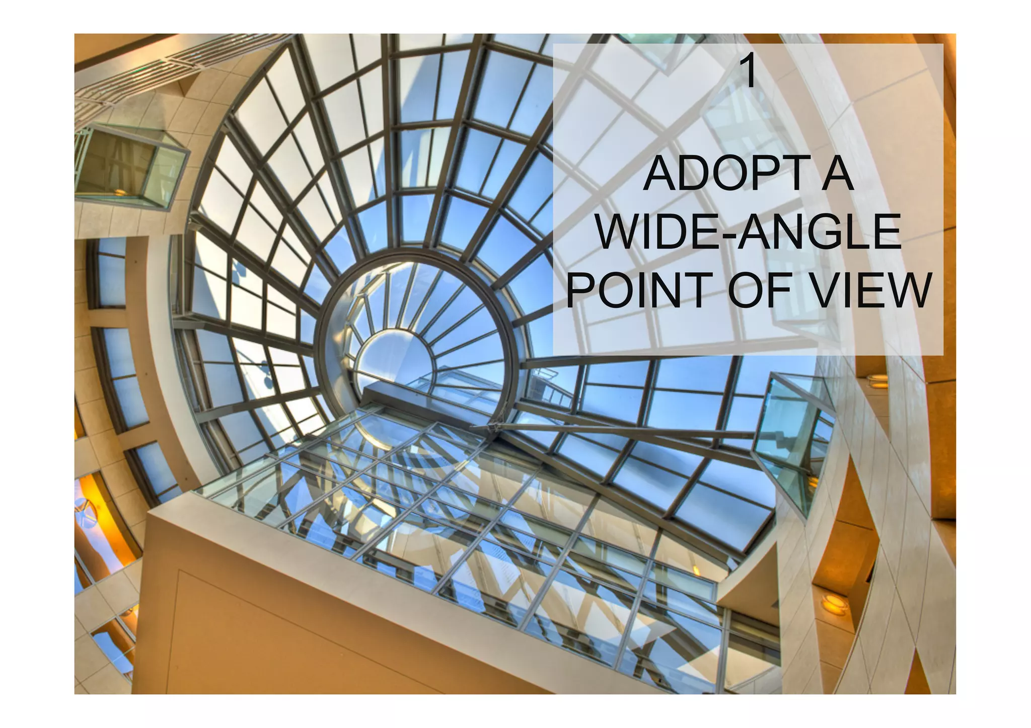 1

   ADOPT A
 WIDE-ANGLE
POINT OF VIEW
 