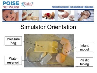 Simulator Orientation
Pressure
  bag
                                    Infant
                                    model

  Water                             Plastic
reservoir                           tubing
 