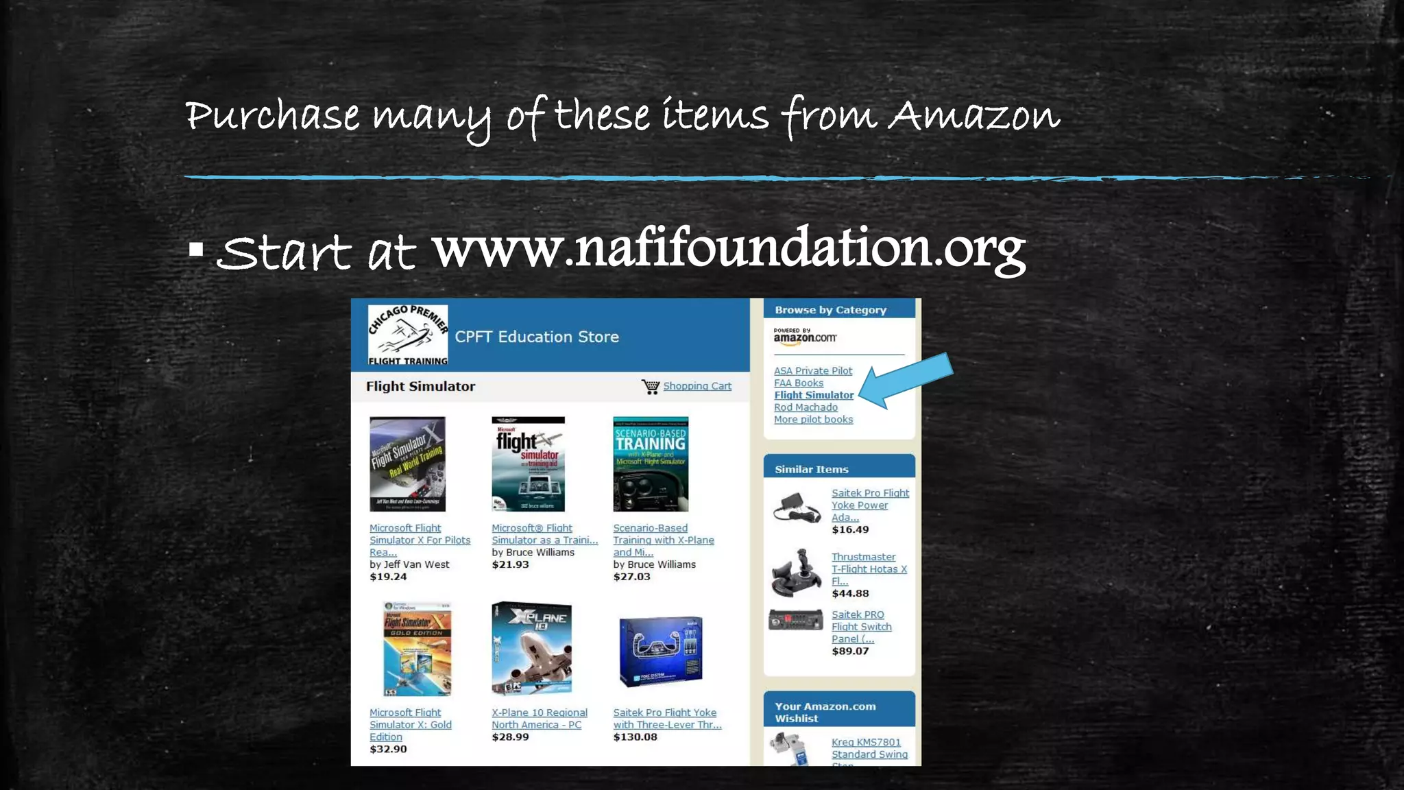 Purchase many of these items from Amazon
▪ Start at www.nafifoundation.org
 