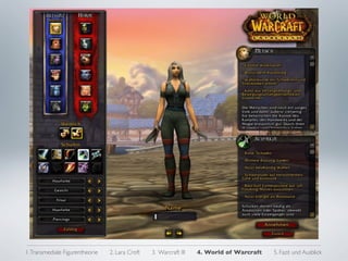 1. Transmediale Figurentheorie   2. Lara Croft   3. Warcraft III   4. World of Warcraft   5. Fazit und Ausblick
 