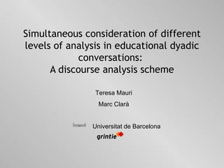 Simultaneous consideration of different levels of analysis in educational dyadic conversations:  A discourse analysis scheme Teresa Mauri Marc Clarà 
