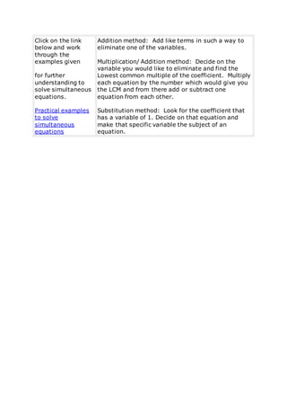 Simultaneous equations | DOCX | Physics | Science