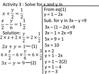 Simultaneous Equations Simultaneous Equations