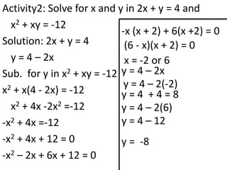 Simultaneous Equations Simultaneous Equations