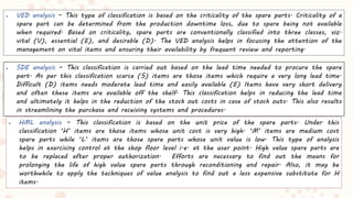 Part Criticality Classification Inventory Management (Intro, types, spares mgmt) & Role of stores ...