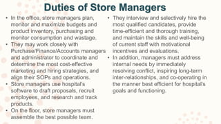 Store Manager Routine Diagram Inventory Management (Intro, types, spares mgmt) & Role of stores ...