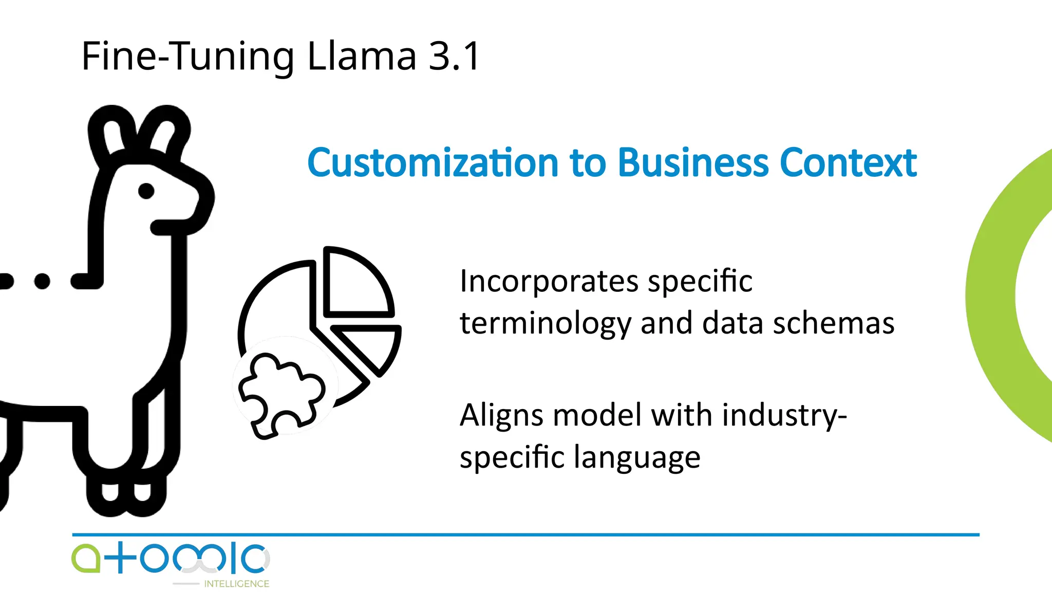 Fine-Tuning Llama 3.1
Customization to Business Context
Incorporates specific
terminology and data schemas
Aligns model with industry-
specific language
 