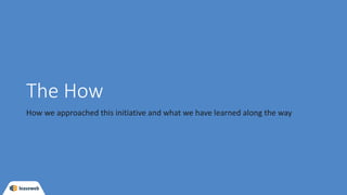The How
How we approached this initiative and what we have learned along the way
 