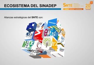 10
The example text goes here with your own detailed summery. Loren opium dolor sit amen example text line.
ECOSISTEMA DEL SINADEP
Alianzas estratégicas del SNTE con:
 