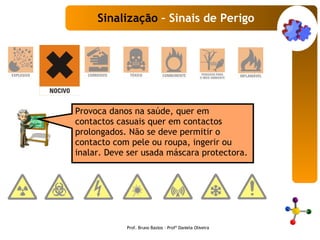 Provoca danos na saúde, quer em contactos casuais quer em contactos prolongados. Não se deve permitir o contacto com pele ou roupa, ingerir ou inalar. Deve ser usada máscara protectora.  Sinalização  – Sinais de Perigo Prof. Bruno Bastos – Profª Daniela Oliveira 