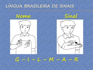 LÍNGUA BRASILEIRA DE SINAIS
Nome Sinal
G – I – L – M – A – R
 