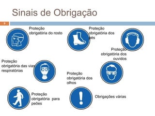 Sinais de Obrigação
 9

                Proteção                           Proteção
                obrigatória do rosto               obrigatória dos
                                                   pés


                                                                  Proteção
                                                            obrigatória dos
                                                                   ouvidos
Proteção
obrigatória das vias
respiratórias
                                       Proteção
                                       obrigatória dos
                                       olhos

                 Proteção
                                                         Obrigações várias
                 obrigatória para
                 peões
 