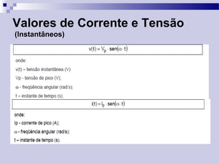 Valores de Corrente e Tensão
(Instantâneos)
 