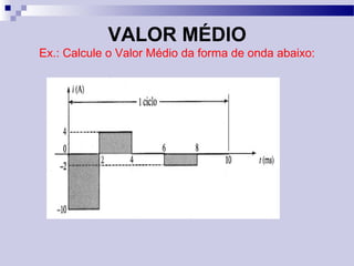 VALOR MÉDIO
Ex.: Calcule o Valor Médio da forma de onda abaixo:
 