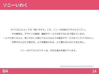 ソニーいわく
14
http://www.sony.co.jp/SonyInfo/accessibility/
 