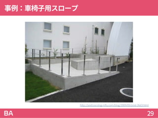 事例：車椅子用スロープ
29
http://yosf.cocolog-nifty.com/blog/2009/09/post-26d3.html
 