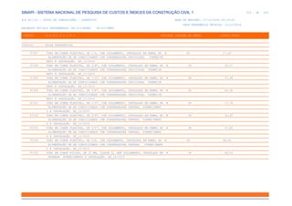 de
316 612
SINAPI - SISTEMA NACIONAL DE PESQUISA DE CUSTOS E ÍNDICES DA CONSTRUÇÃO CIVIL 1
PCI.817.01 - CUSTO DE COMPOSIÇÕES - SINTÉTICO DATA DE EMISSÃO: 17/12/2019 00:19:25
DATA REFERÊNCIA TÉCNICA: 13/12/2019
ENCARGOS SOCIAIS DESONERADOS: 86,01%(HORA) 48,61%(MÊS)
CÓDIGO |D E S C R I Ç Ã O |UNIDADE |ORIGEM DE PREÇO |CUSTO TOTAL
VÍNCULO.....: CAIXA REFERENCIAL
97327 TUBO EM COBRE FLEXÍVEL, DN 1/4, COM ISOLAMENTO, INSTALADO EM RAMAL DE M CR 17,50
ALIMENTAÇÃO DE AR CONDICIONADO COM CONDENSADORA INDIVIDUAL FORNECIM
ENTO E INSTALAÇÃO. AF_12/2015
97328 TUBO EM COBRE FLEXÍVEL, DN 3/8", COM ISOLAMENTO, INSTALADO EM RAMAL DE M CR 30,07
ALIMENTAÇÃO DE AR CONDICIONADO COM CONDENSADORA INDIVIDUAL FORNECIM
ENTO E INSTALAÇÃO. AF_12/2015
97329 TUBO EM COBRE FLEXÍVEL, DN 1/2", COM ISOLAMENTO, INSTALADO EM RAMAL DE M CR 37,46
ALIMENTAÇÃO DE AR CONDICIONADO COM CONDENSADORA INDIVIDUAL FORNECIM
ENTO E INSTALAÇÃO. AF_12/2015
97330 TUBO EM COBRE FLEXÍVEL, DN 5/8", COM ISOLAMENTO, INSTALADO EM RAMAL DE M CR 45,56
ALIMENTAÇÃO DE AR CONDICIONADO COM CONDENSADORA INDIVIDUAL FORNECIM
ENTO E INSTALAÇÃO. AF_12/2015
97331 TUBO EM COBRE FLEXÍVEL, DN 1/4", COM ISOLAMENTO, INSTALADO EM RAMAL DE M CR 17,78
ALIMENTAÇÃO DE AR CONDICIONADO COM CONDENSADORA CENTRAL FORNECIMENT
O E INSTALAÇÃO. AF_12/2015
97332 TUBO EM COBRE FLEXÍVEL, DN 3/8", COM ISOLAMENTO, INSTALADO EM RAMAL DE M CR 30,40
ALIMENTAÇÃO DE AR CONDICIONADO COM CONDENSADORA CENTRAL FORNECIMENT
O E INSTALAÇÃO. AF_12/2015
97333 TUBO EM COBRE FLEXÍVEL, DN 1/2", COM ISOLAMENTO, INSTALADO EM RAMAL DE M CR 37,85
ALIMENTAÇÃO DE AR CONDICIONADO COM CONDENSADORA CENTRAL FORNECIMENT
O E INSTALAÇÃO. AF_12/2015
97334 TUBO EM COBRE FLEXÍVEL, DN 5/8, COM ISOLAMENTO, INSTALADO EM RAMAL DE M CR 46,00
ALIMENTAÇÃO DE AR CONDICIONADO COM CONDENSADORA CENTRAL FORNECIMENT
O E INSTALAÇÃO. AF_12/2015
97335 TUBO EM COBRE RÍGIDO, DN 22 MM, CLASSE A, SEM ISOLAMENTO, INSTALADO EM M CR 46,63
PRUMADA FORNECIMENTO E INSTALAÇÃO. AF_12/2015
 