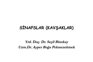 SİNAPSLAR (KAVŞAKLAR)
Yrd. Doç. Dr. Seçil BinokayYrd. Doç. Dr. Seçil Binokay
Uzm.Dr. Ayper Boğa PekmezekmekUzm.Dr. Ayper Boğa Pekmezekmek
 