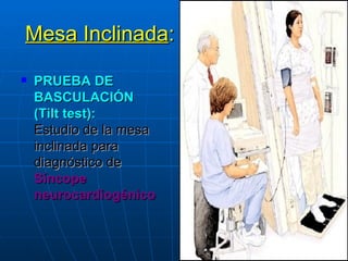 Mesa Inclinada : PRUEBA DE BASCULACIÓN  (Tilt test):   Estudio de la mesa inclinada para diagnóstico de  Síncope neurocardiogénico 