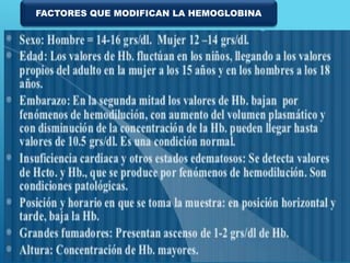 FACTORES QUE MODIFICAN LA HEMOGLOBINA
 