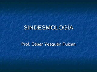 SINDESMOLOGÍASINDESMOLOGÍA
Prof. César Yesquén PuicanProf. César Yesquén Puican
 
