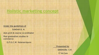 Holistic marketing concept
Under the guidelines of
SUNDAR B. N.
Asst.prof.& course co-ordinator
Post graduation studies in
commerce
G.F.G.C.W. Holenarsipura
Presented by
SINDHURA S N
1st M.Com
 