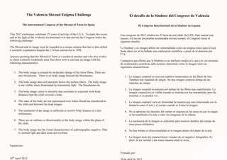 Declaración de Valencia 2012 Congreso Internacional sobre la  Sábana Santa