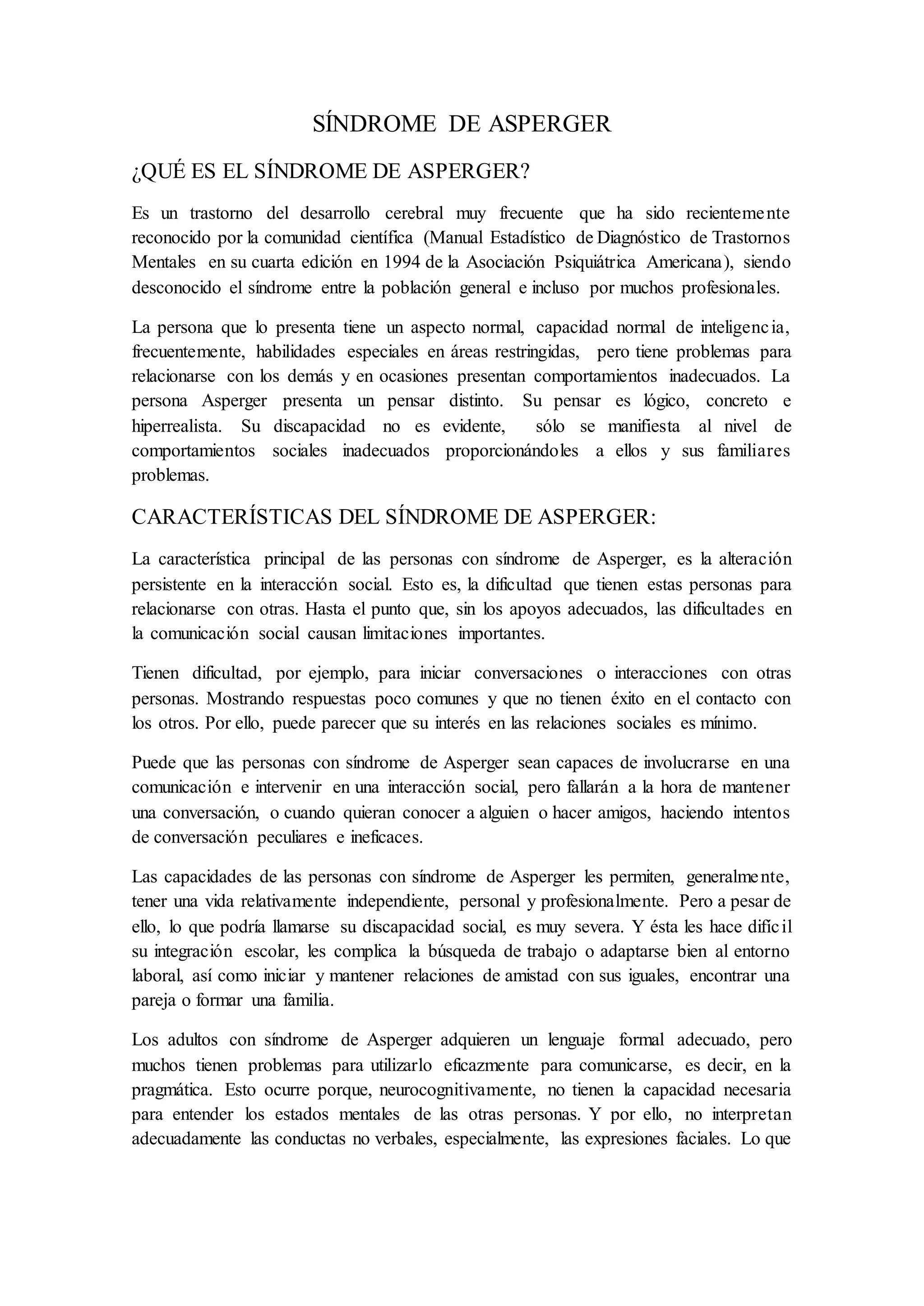 Sindrome de asperger | PDF | Descarga Gratuita