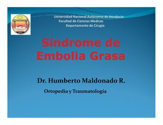 Síndrome de
Embolia Grasa

Dr. Humberto Maldonado R.
 Ortopedia y Traumatología
 