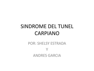 SINDROME DEL TUNEL 
CARPIANO 
POR: SHELSY ESTRADA 
Y 
ANDRES GARCIA 
 