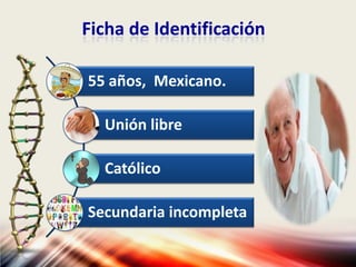 Ficha de Identificación
55 años, Mexicano.
Unión libre
Católico
Secundaria incompleta
 