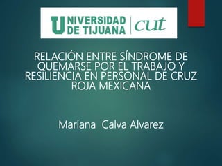 RELACIÓN ENTRE SÍNDROME DE
QUEMARSE POR EL TRABAJO Y
RESILIENCIA EN PERSONAL DE CRUZ
ROJA MEXICANA
Mariana Calva Alvarez
 