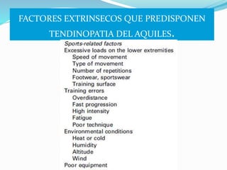 FACTORES EXTRINSECOS QUE PREDISPONEN
TENDINOPATIA DEL AQUILES.
 