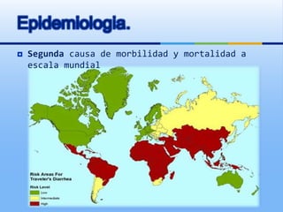 Epidemiologia.
 Segunda causa de morbilidad y mortalidad a
escala mundial
 